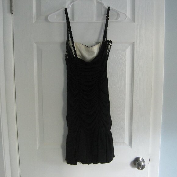 Jessica McClintock Black and White Embroidered Cocktail Dress Size 4 Ruched LBD - Picture 2 of 7